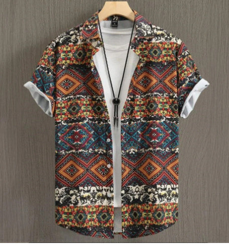 Men's Retro Short Sleeve Casual Loose Shirt