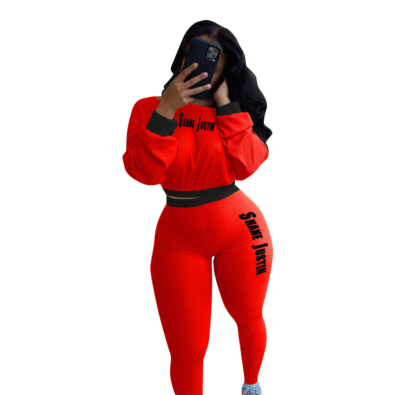 Autumn And Winter Ribbed Solid Color Letters Sports And Leisure Suit
