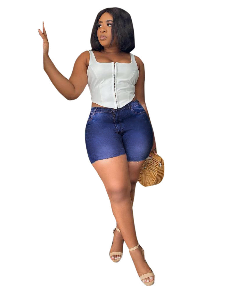 Ebay Amazon Wish European And American Fashion Women'S High Waist Slim Denim Shorts