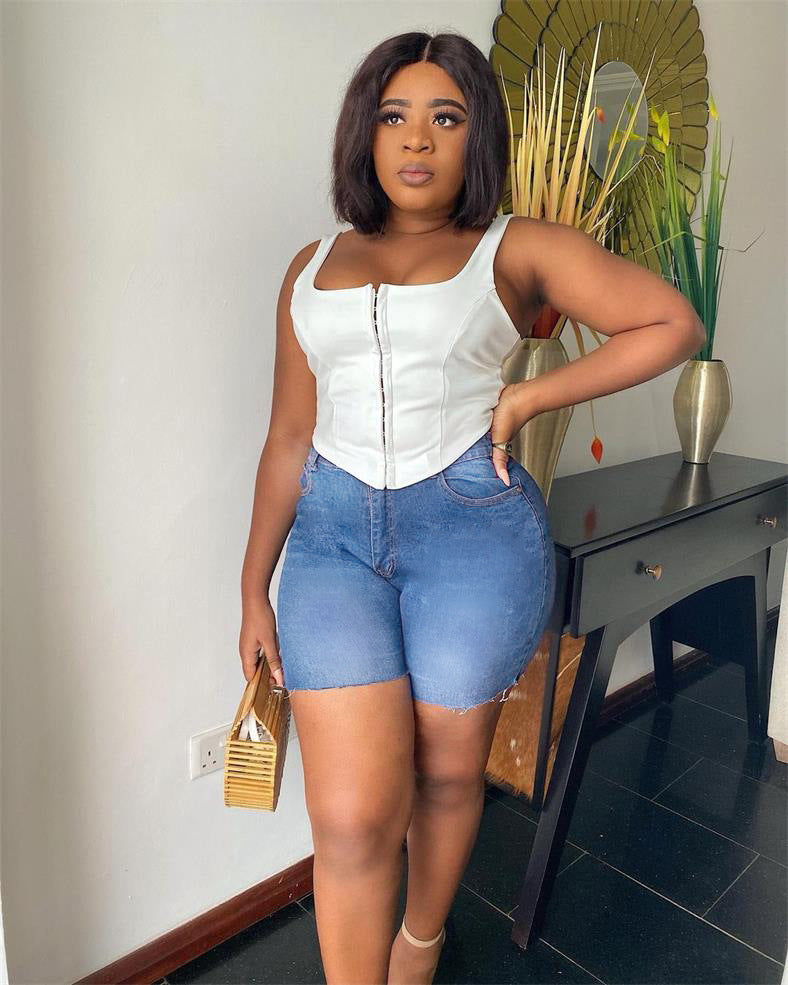 Ebay Amazon Wish European And American Fashion Women'S High Waist Slim Denim Shorts