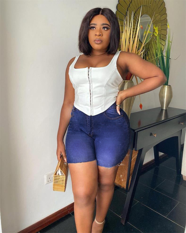 Ebay Amazon Wish European And American Fashion Women'S High Waist Slim Denim Shorts