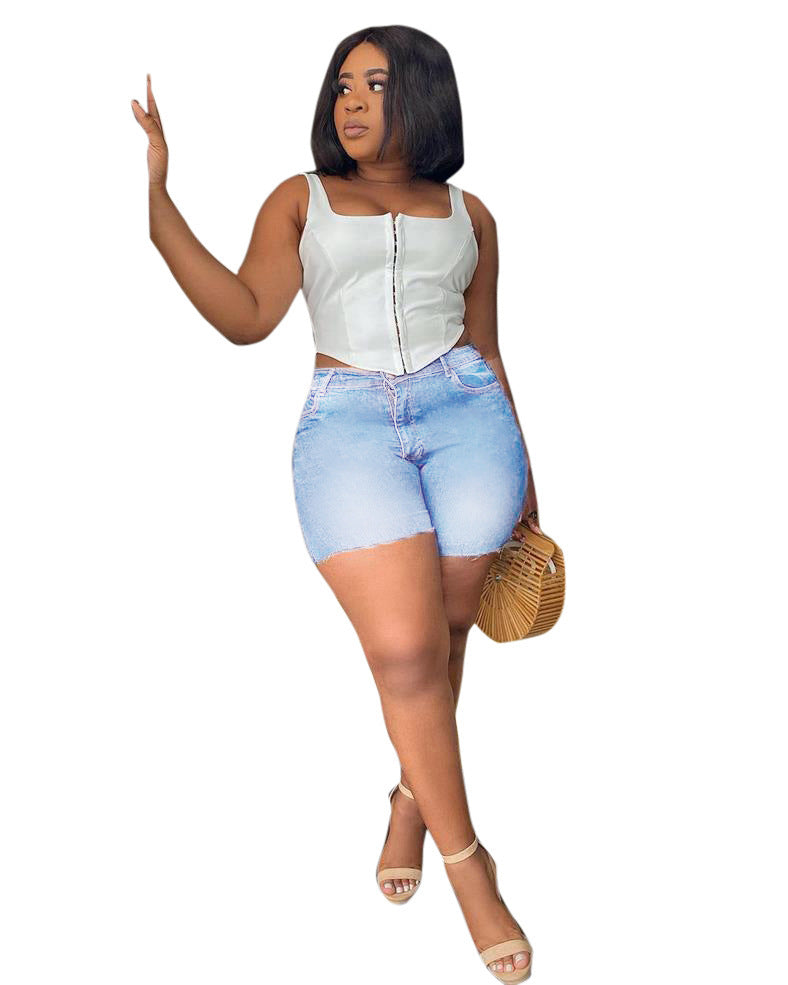 Ebay Amazon Wish European And American Fashion Women'S High Waist Slim Denim Shorts
