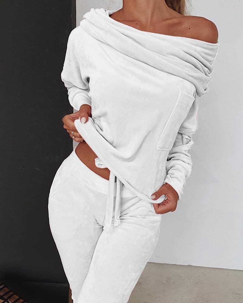 New European And American Amazon Autumn Women'S Women'S Solid Color One-Shoulder Top  Pants Two-Piece Suit Jy1918