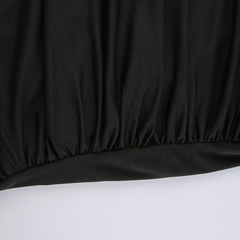 See-through Mesh T-shirt Stitching Bag Hip Cross Pleated Dress