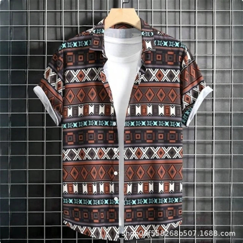 Men's Retro Short Sleeve Casual Loose Shirt