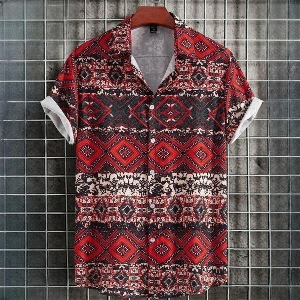 Men's Retro Short Sleeve Casual Loose Shirt
