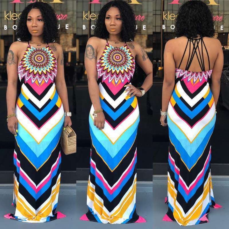 Printed cutout strap dress