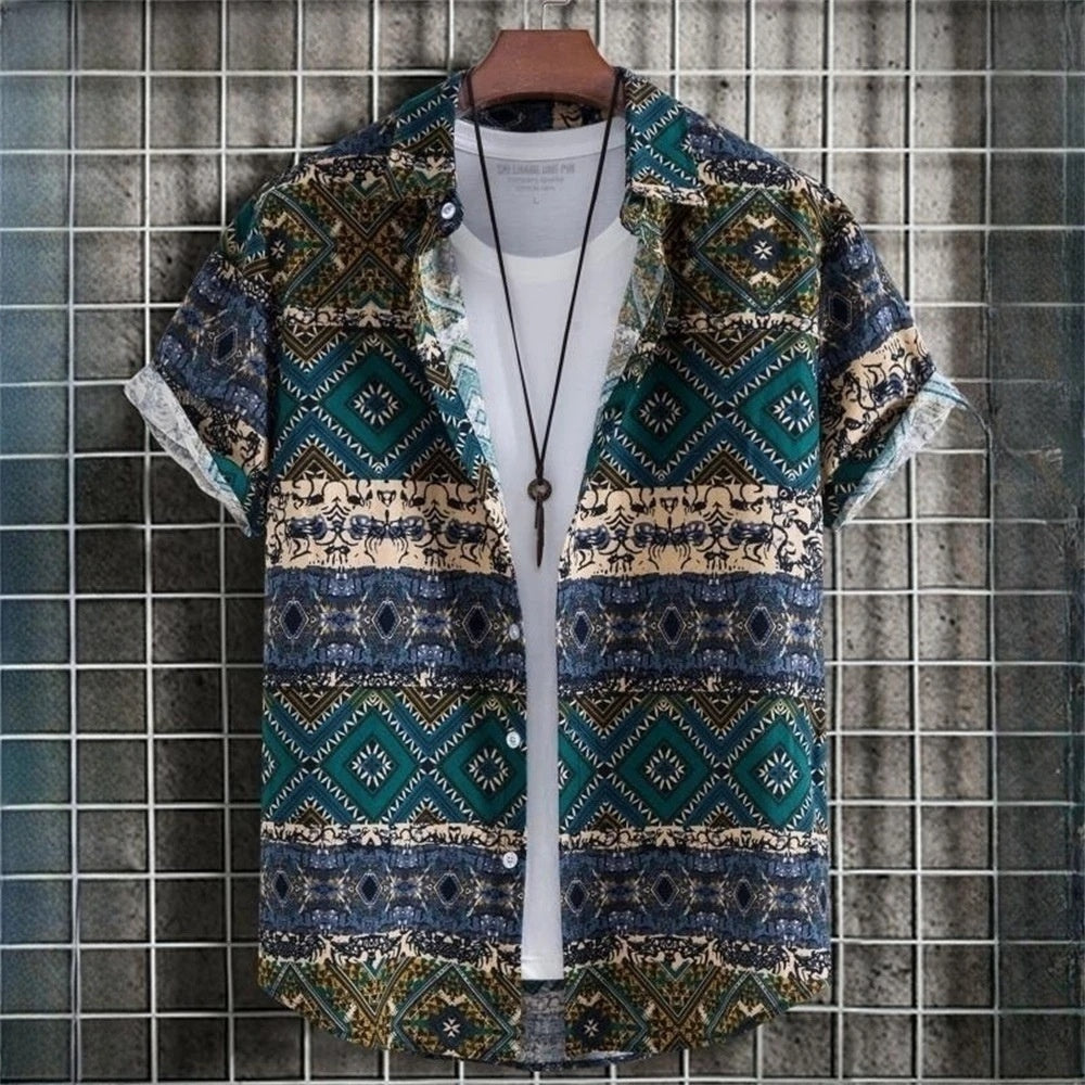 Men's Retro Short Sleeve Casual Loose Shirt
