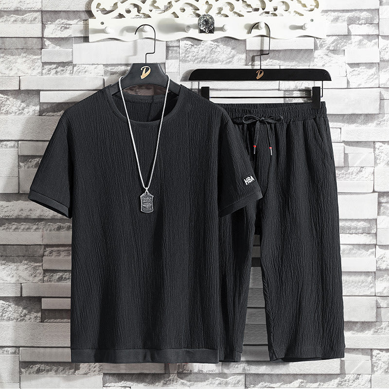 New Ice Silk T-shirt Men's Suit Casual Loose Fashion