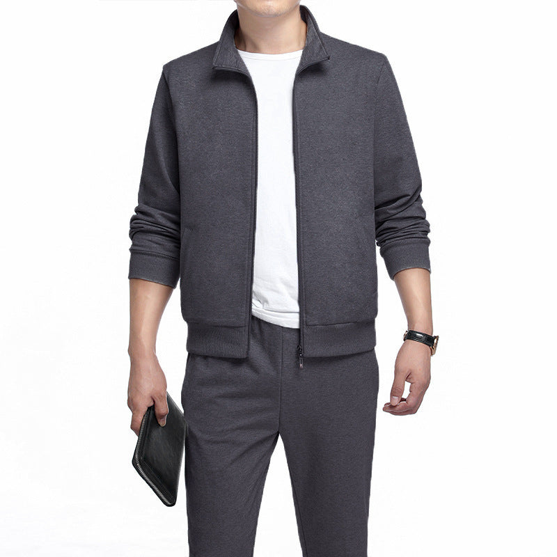 Spring And Autumn Plus Size Sports Casual Fashion Stand Collar Cardigan 2-piece Set