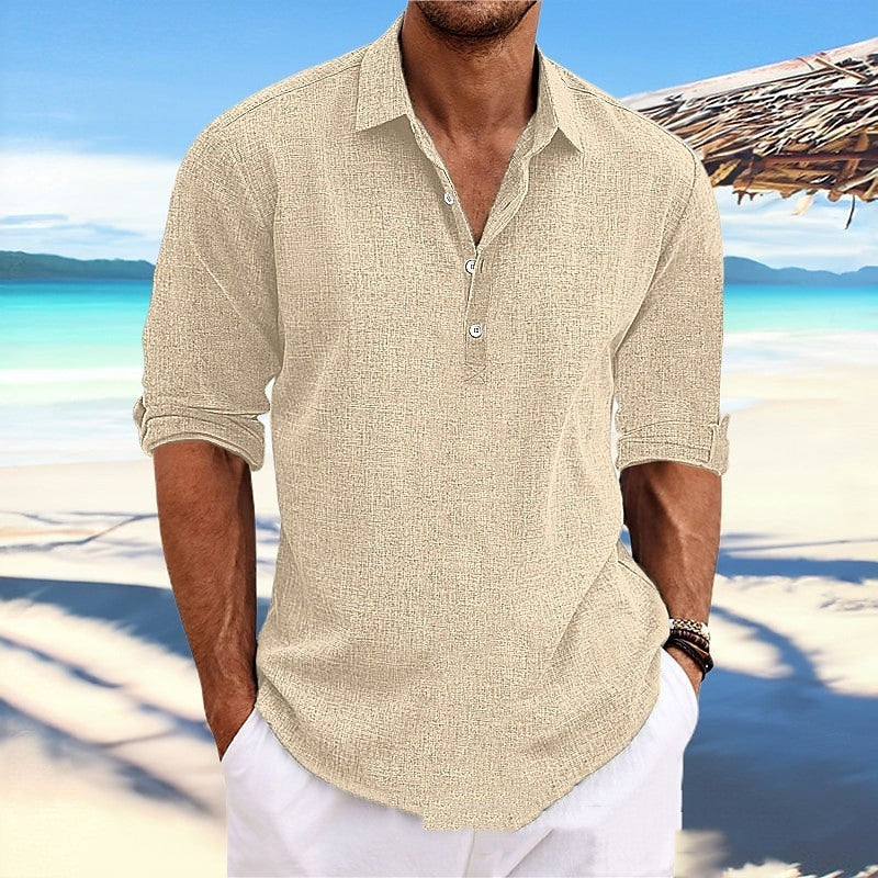 Men's Hemp Long Sleeve Loose-Fit Solid Color Shirt Plus Size Cotton Hemp Shirt Sweatshirt For Men Casual Everyday Wear