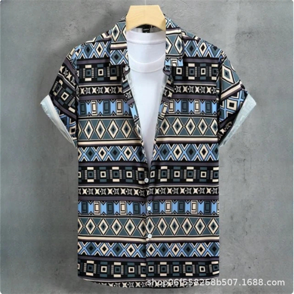 Men's Retro Short Sleeve Casual Loose Shirt