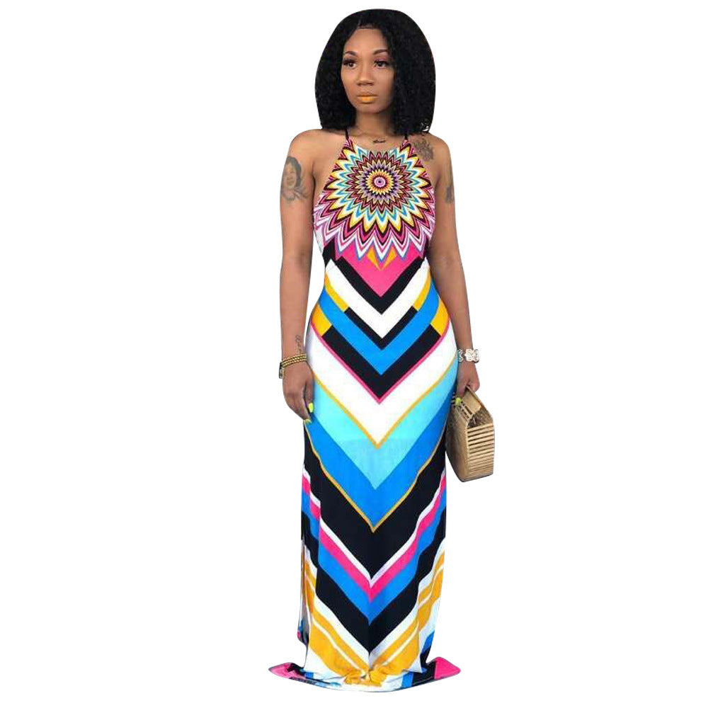 Printed cutout strap dress
