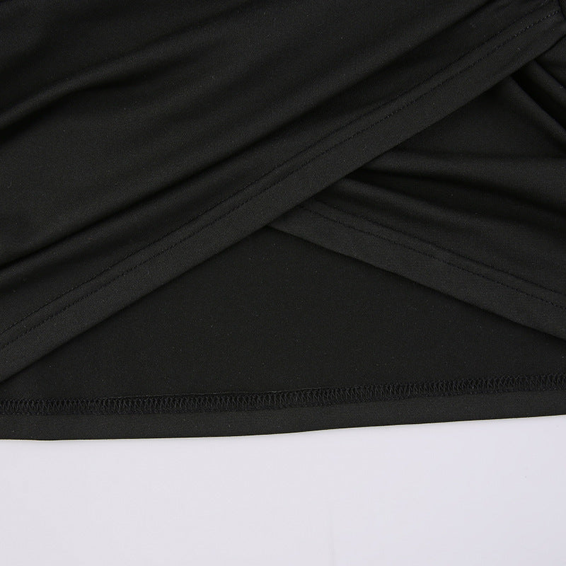 See-through Mesh T-shirt Stitching Bag Hip Cross Pleated Dress