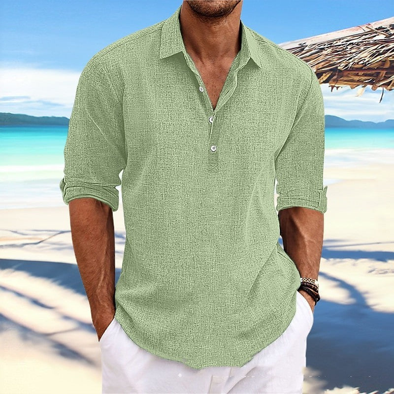 Men's Hemp Long Sleeve Loose-Fit Solid Color Shirt Plus Size Cotton Hemp Shirt Sweatshirt For Men Casual Everyday Wear