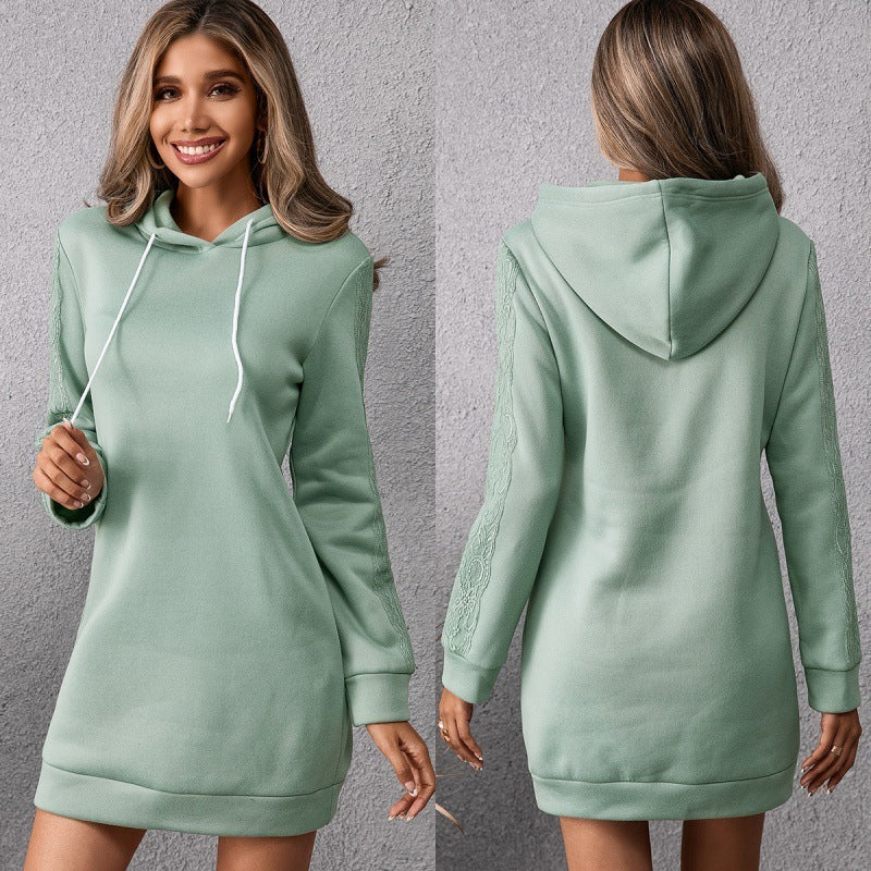 Women's Loose Casual Solid Color Mid-length Hooded Sweater