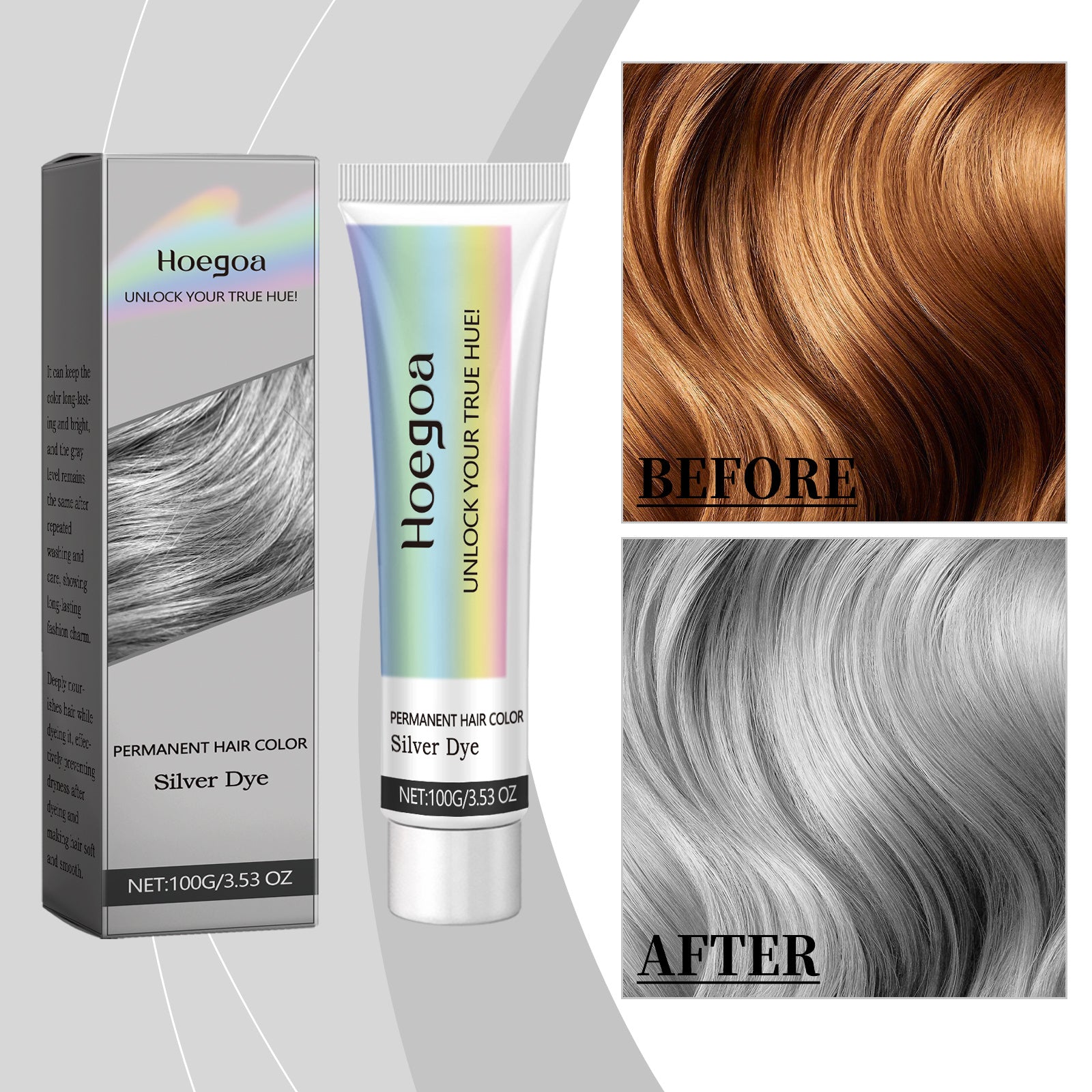 Hoegoa Grey Hair Cream Provides Long-lasting Nourishment And Plant Extracts For Hair Care, Trendy Hair Coloring And Hair Styling Agents