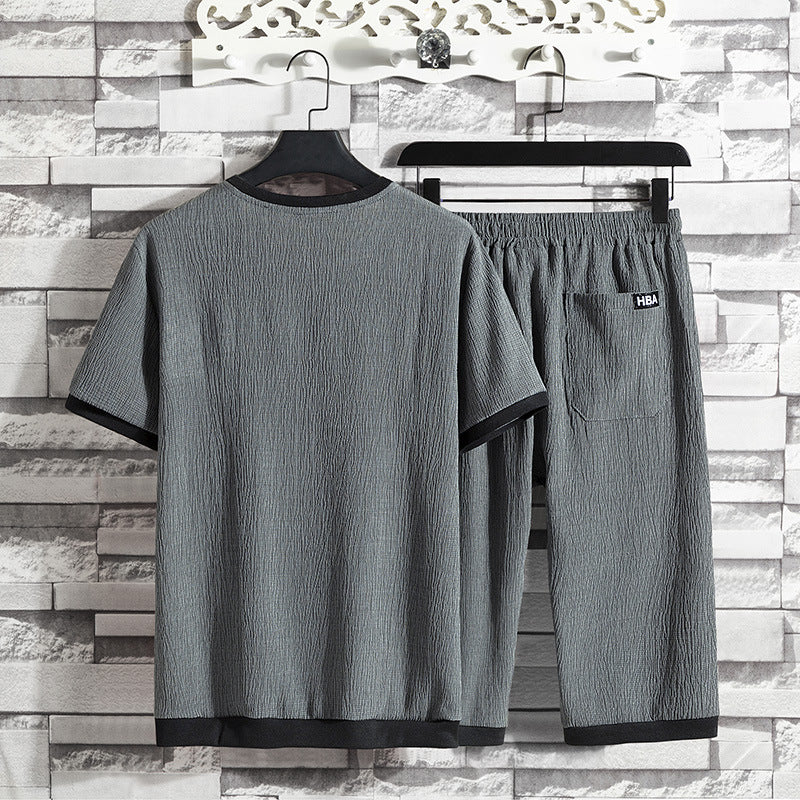 New Ice Silk T-shirt Men's Suit Casual Loose Fashion