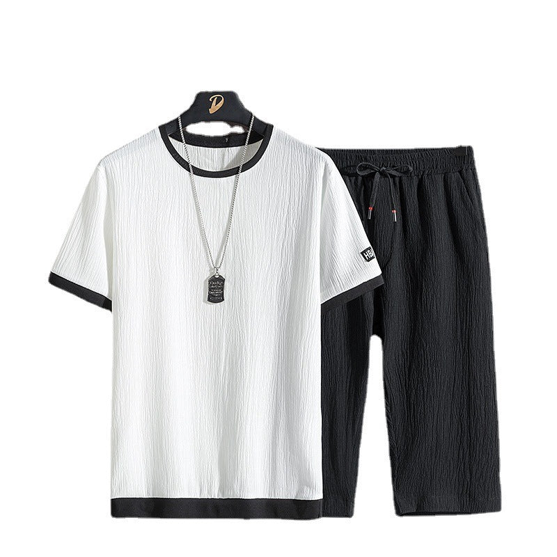 New Ice Silk T-shirt Men's Suit Casual Loose Fashion