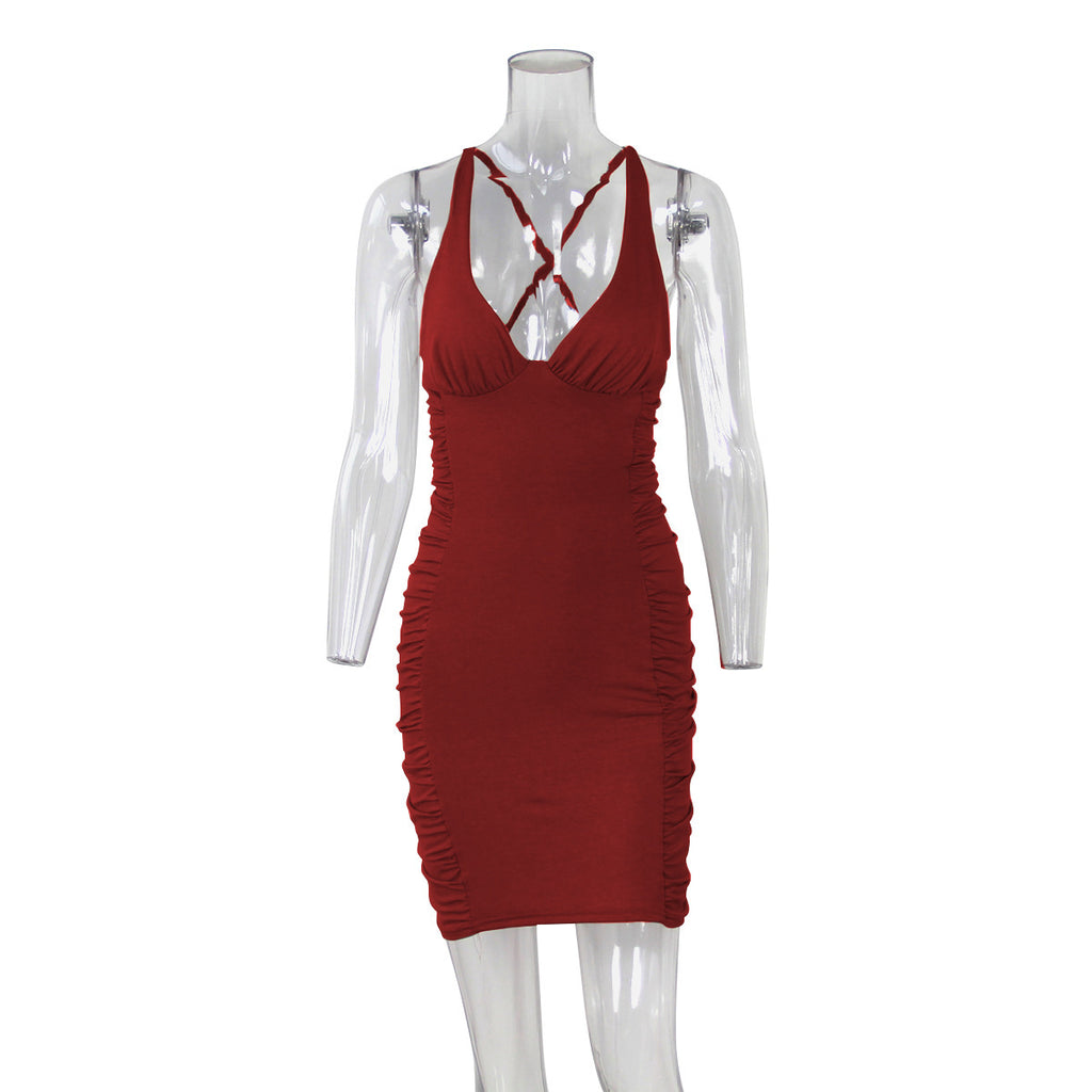 Sexy Deep V-neck Backless Suspender Dress INS Fashion Slim Hip Backless Short Dresses Summer Women's Clothing