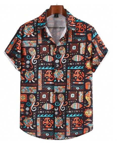 Men's Retro Short Sleeve Casual Loose Shirt