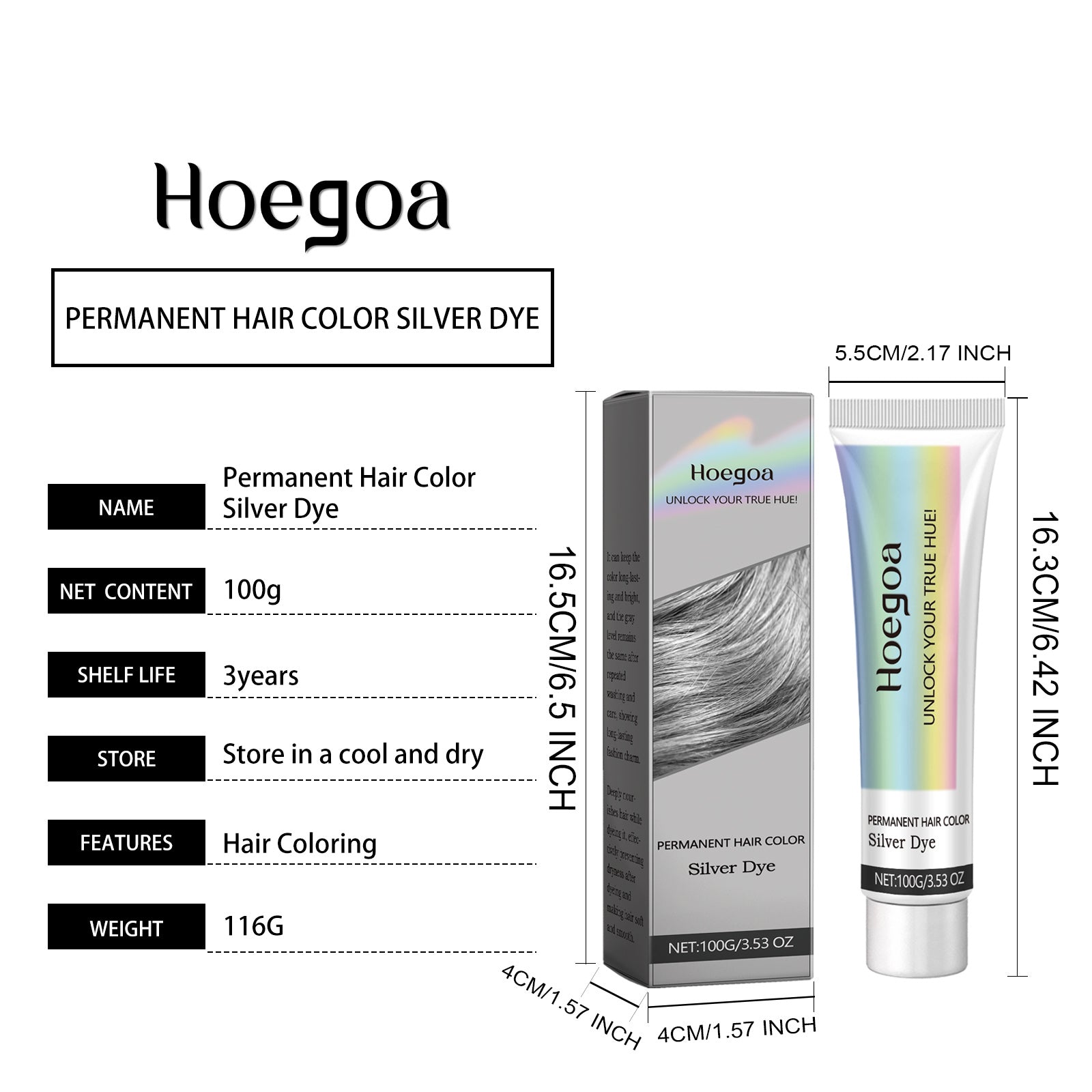 Hoegoa Grey Hair Cream Provides Long-lasting Nourishment And Plant Extracts For Hair Care, Trendy Hair Coloring And Hair Styling Agents