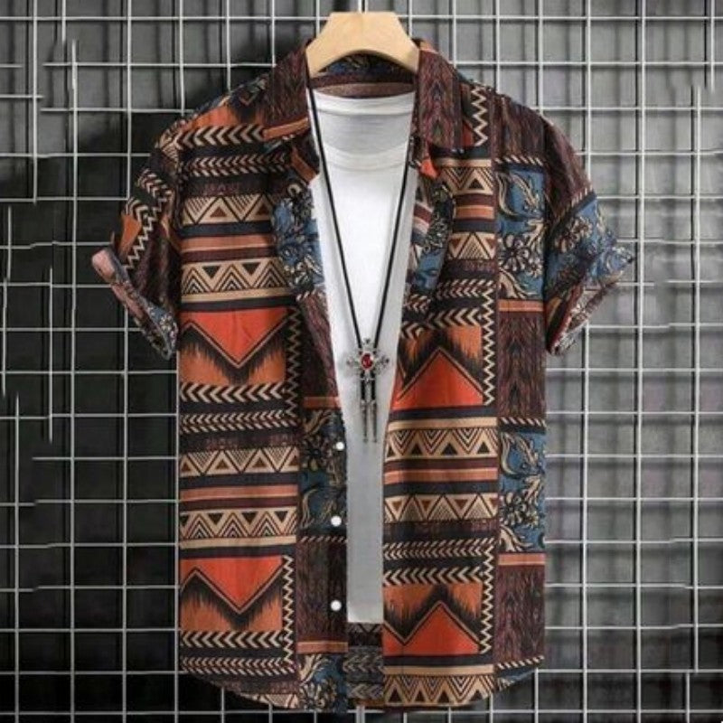 Men's Retro Short Sleeve Casual Loose Shirt