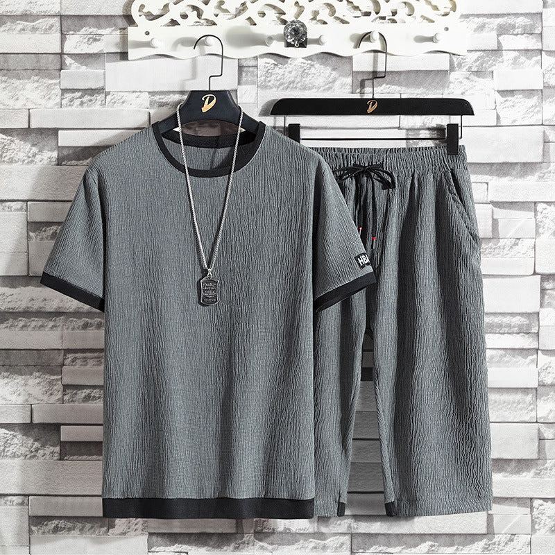 New Ice Silk T-shirt Men's Suit Casual Loose Fashion