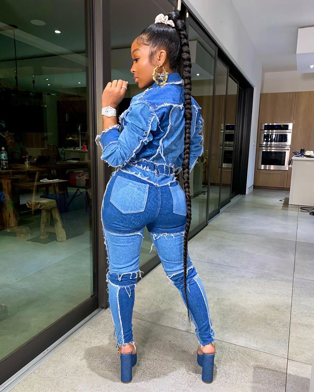 Retro Stitching Washed Denim Suit